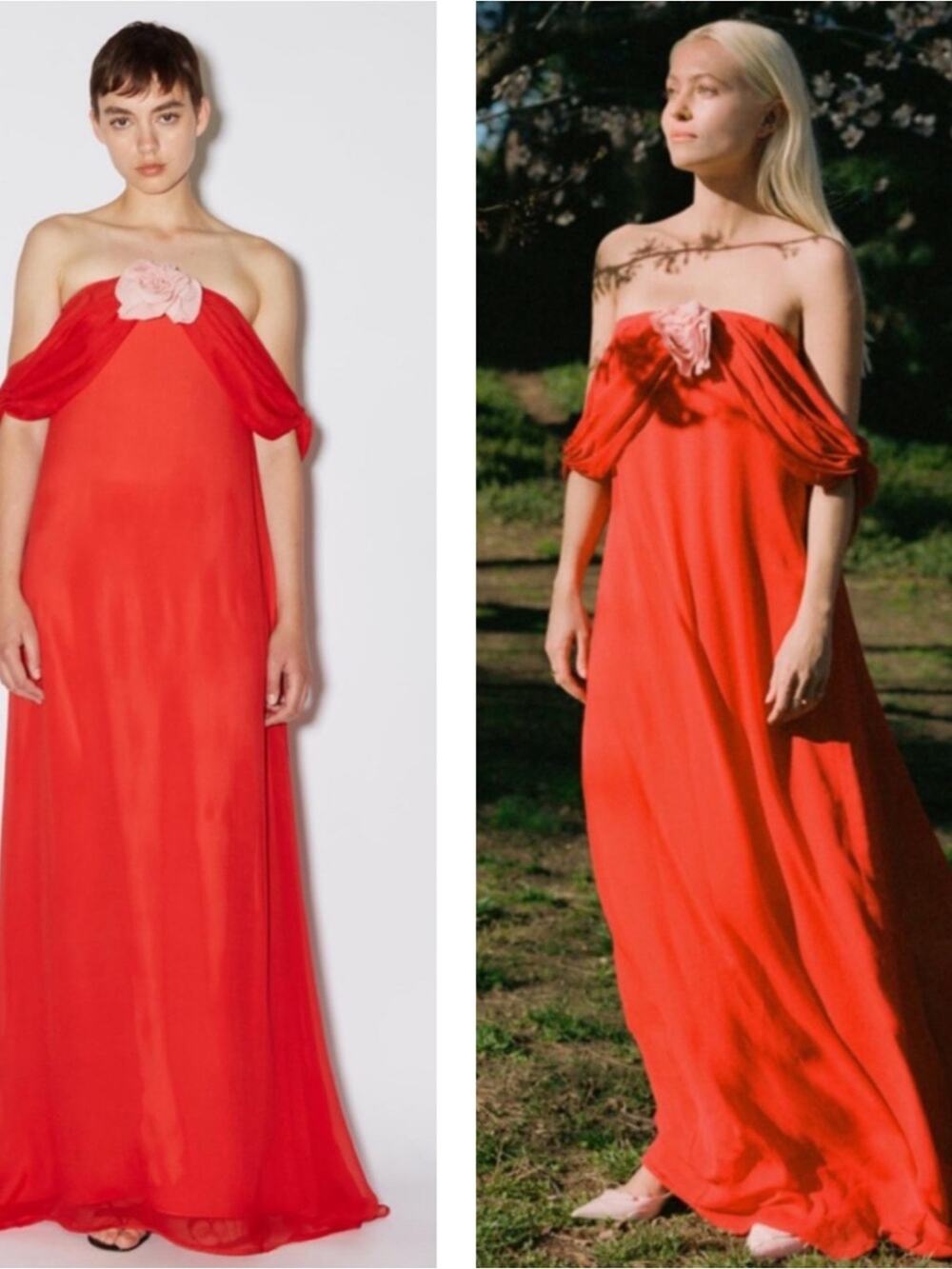BERNADETTE Daffodil Off the Shoulder Floral Silk Red Maxi Dress Size 12